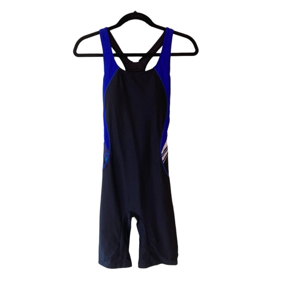 Women’s one piece boy leg racerback swimsuit Black with Blue print Medium - Picture 2 of 10